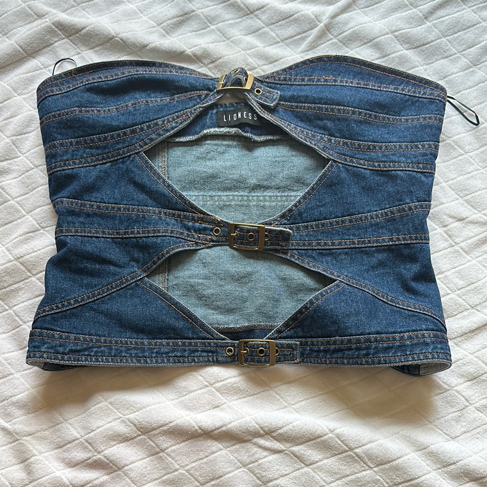 Lioness Dark Blue Denim Strapless Top